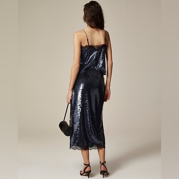 J. Crew Gwyneth lace-trim slip skirt with sequins, Navy - 00 - Picture 2 of 8